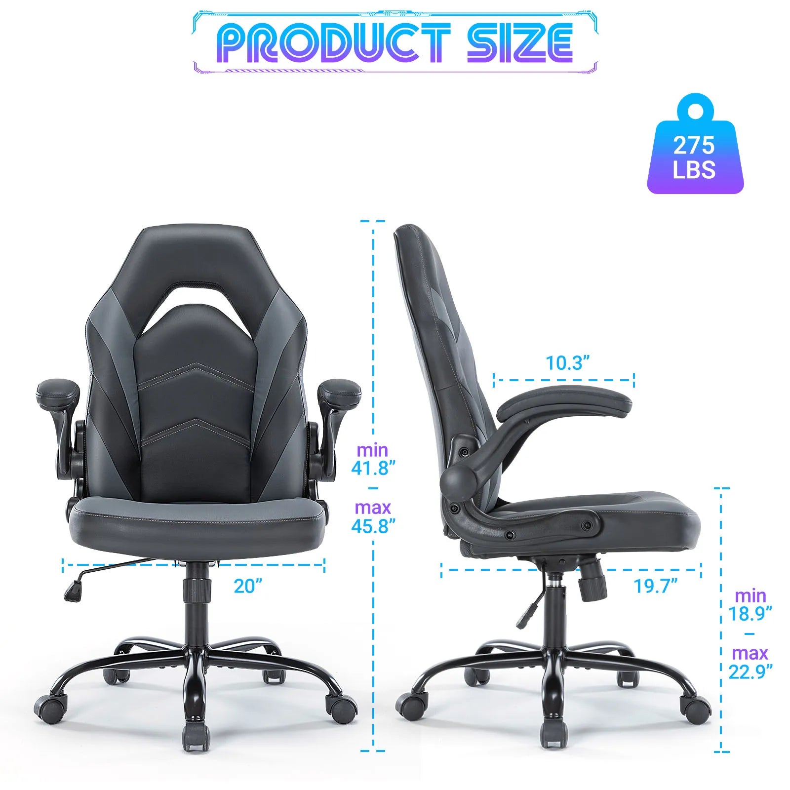 JHK Ergonomic Office Computer Home Gaming Desk Chair Adjustable PU Leather Racing Chair Flip-up Armrest.