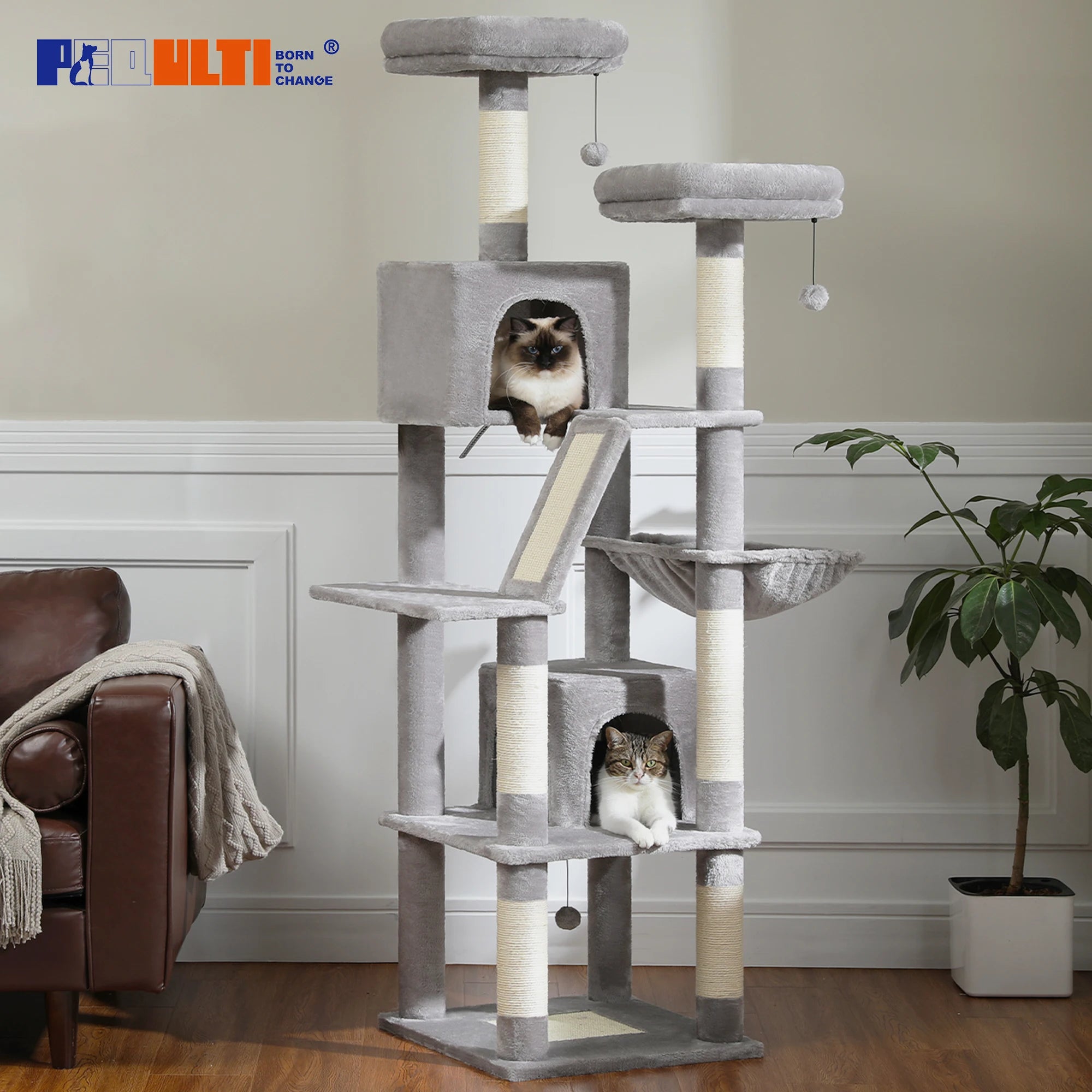Cat Tower for Indoor Cats Multi-Level Plush Cat Condo with Scratching Post.