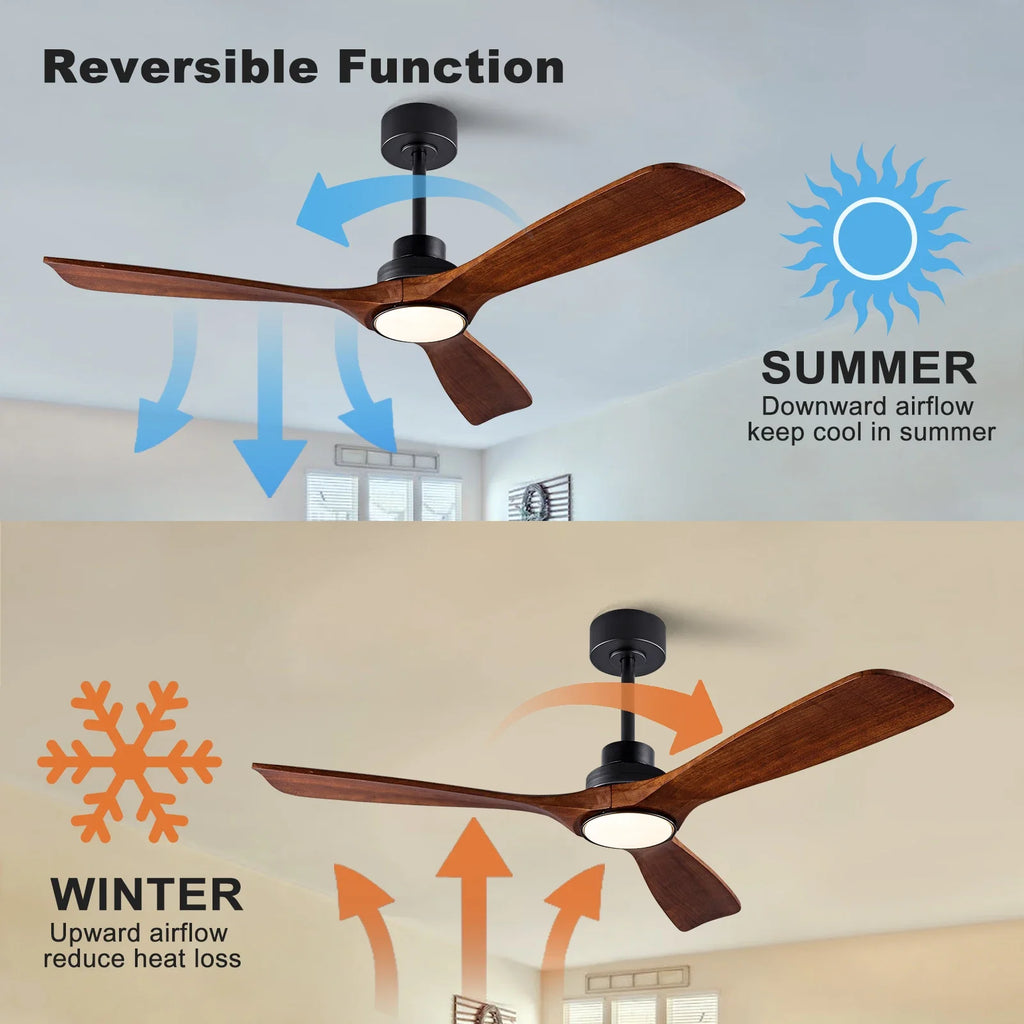 42 52 60 inch Wood Ceiling Fan with Lights Remote Control Quiet