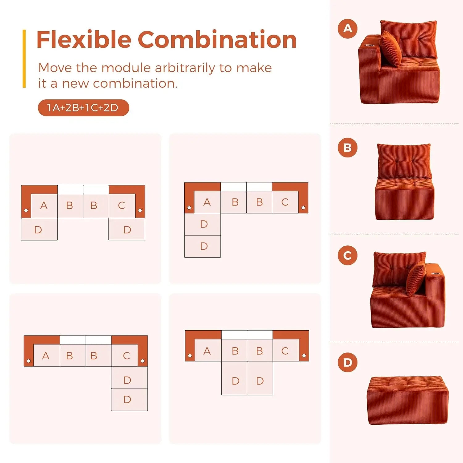 Boneless Couch, 129.5-Inch U-Shaped Cloud Couch, 2 Ottomans