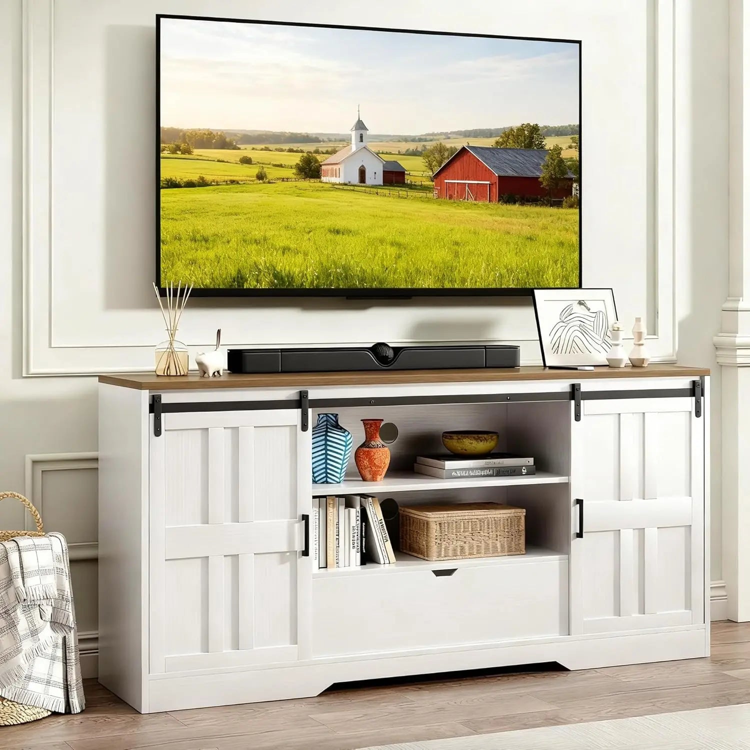 69" Fluted TV Stand Storage Console 3 Drawers.
