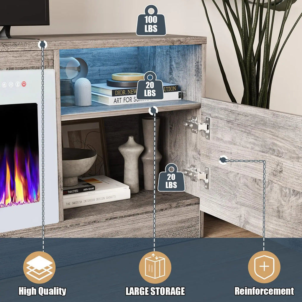 TV Stand Fireplace with 36" inch Electric Fireplace Up to 80" TVs, LED Light Entertainment Center,