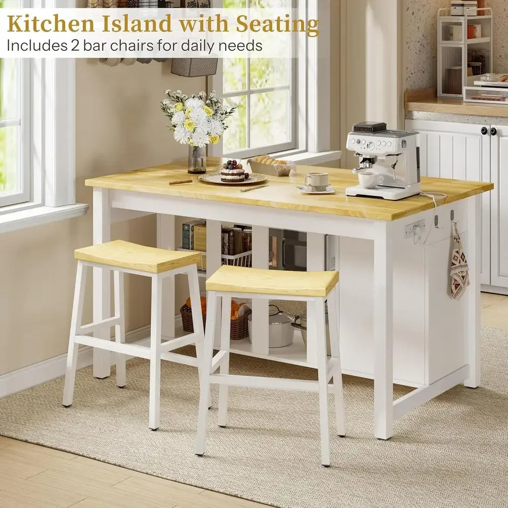 Kitchen Island with Storage and Seating Include 2 Bar Stools, 47"