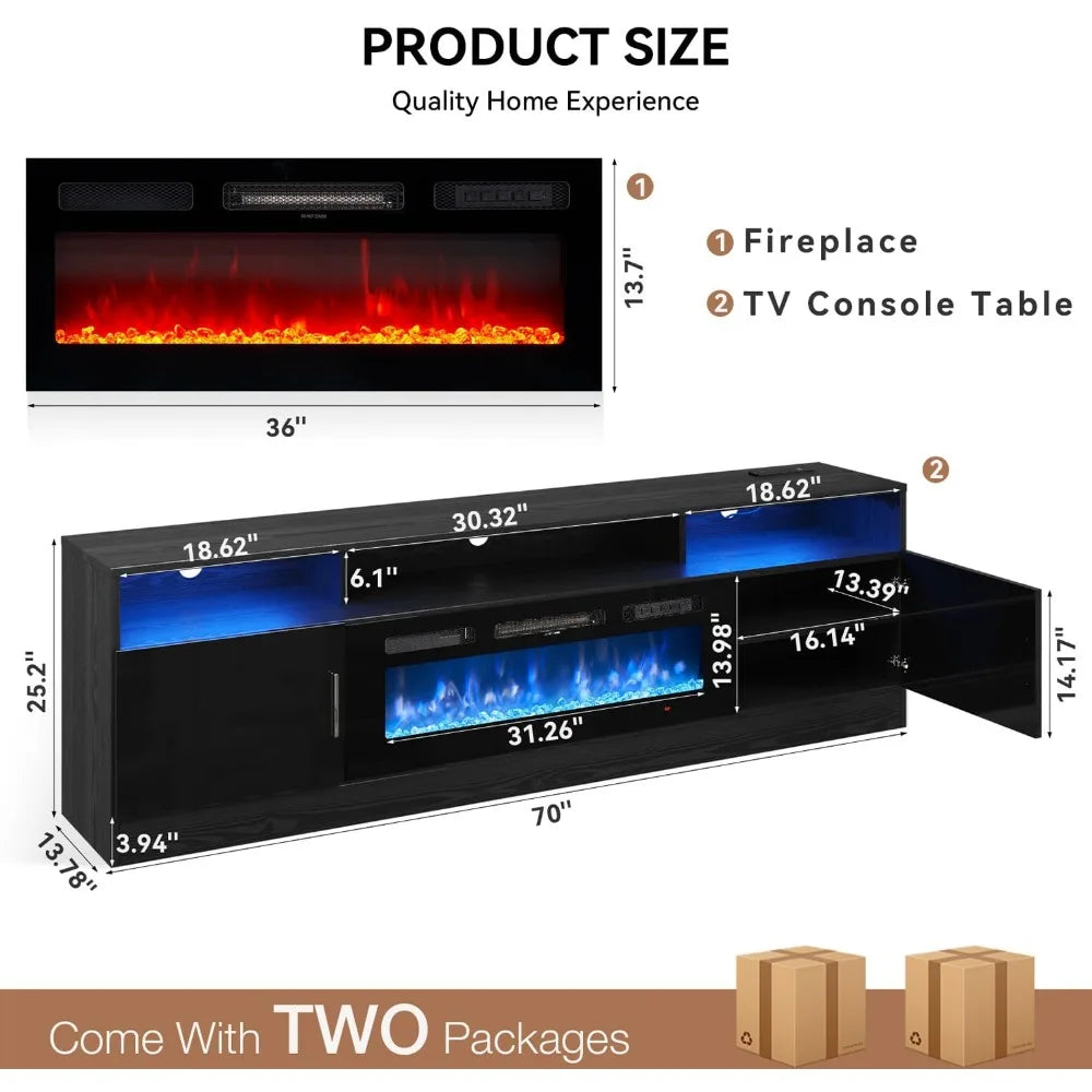 Storage C 70" Fireplace TV Stand with Power Outlet for TVs UP to 80"