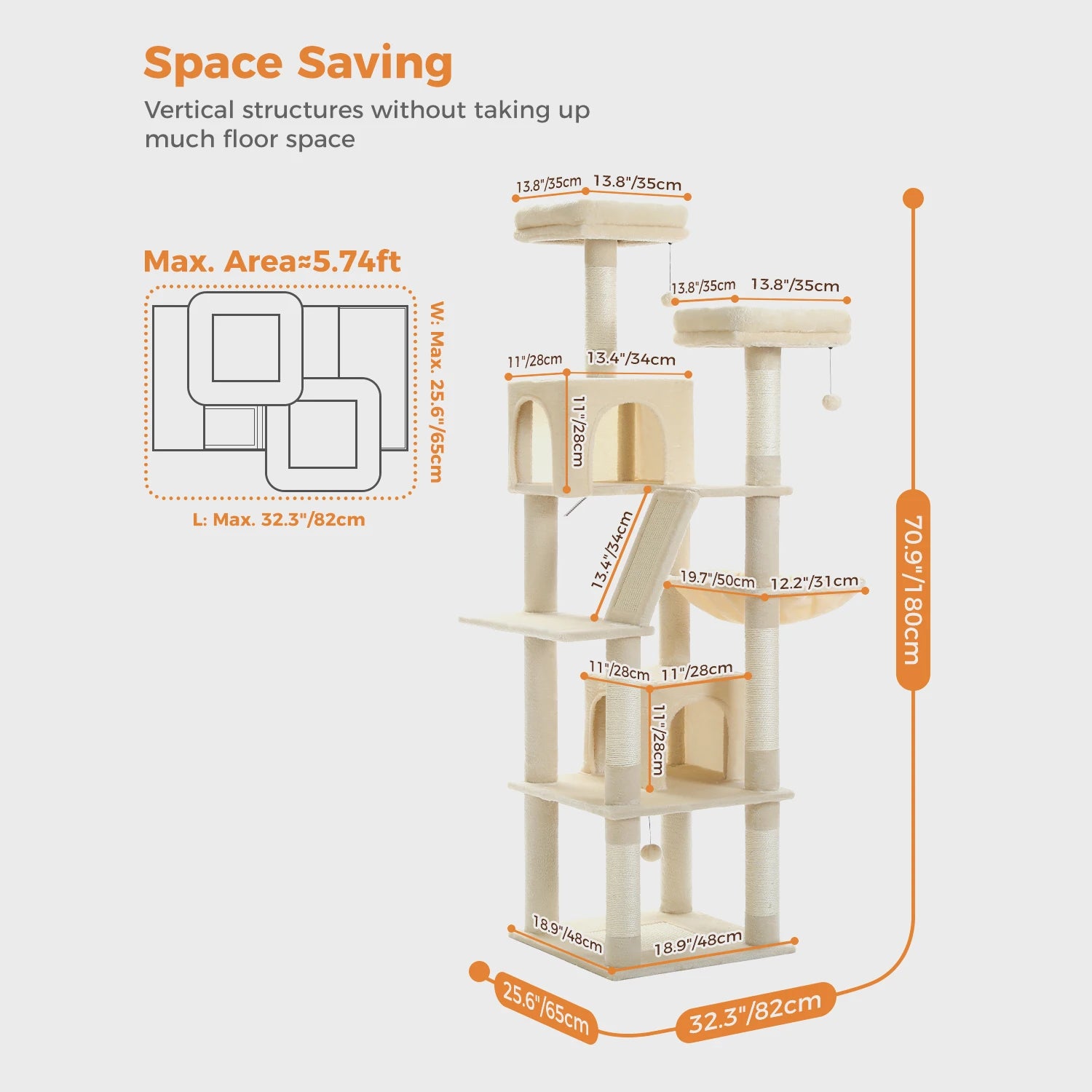 Cat Tower for Indoor Cats Multi-Level Plush Cat Condo with Scratching Post.