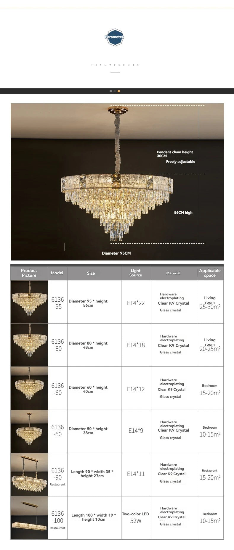 Crystal Chandelier Luxury Gold For Dining Living Room Kitchen Bedroom