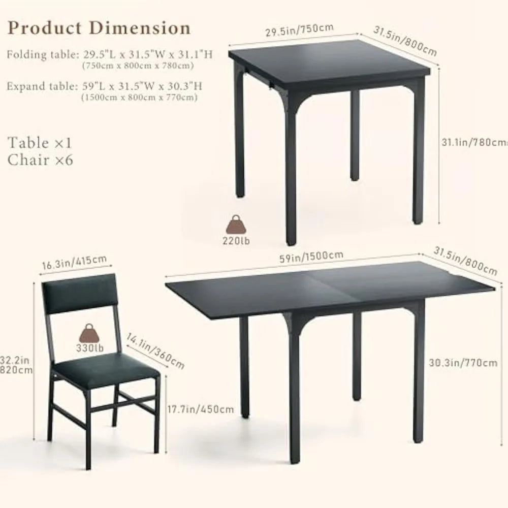 7-Piece Dining Table Set for 4-6, Extendable Kitchen Table Cushion Chairs,