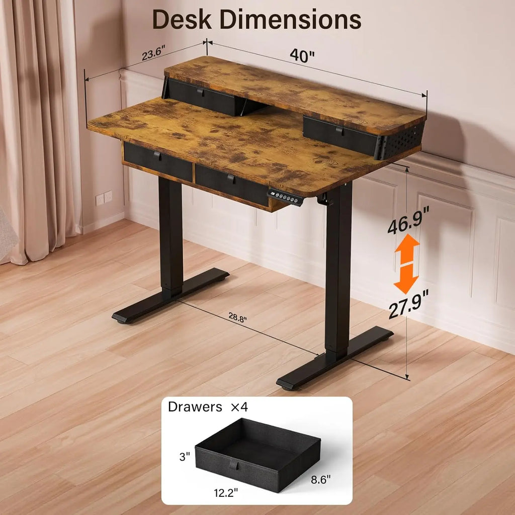 40 x 24 Inch Small Electric Standing Desk with 4 Drawers.