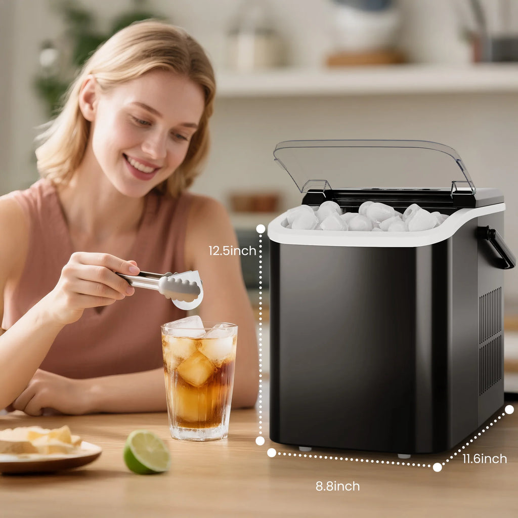 Countertop Ice Maker with Handle 9 Bullet Ice Cubes Ready in 6 Mins Self-Cleaning, Quiet