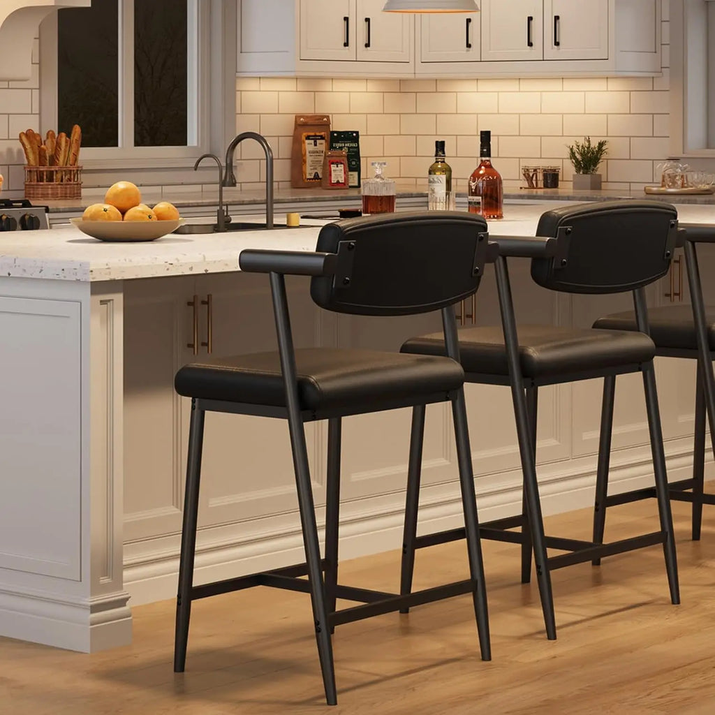 2PCS Modern Bar Stools Set with Back & Upholstered Wider Seat.
