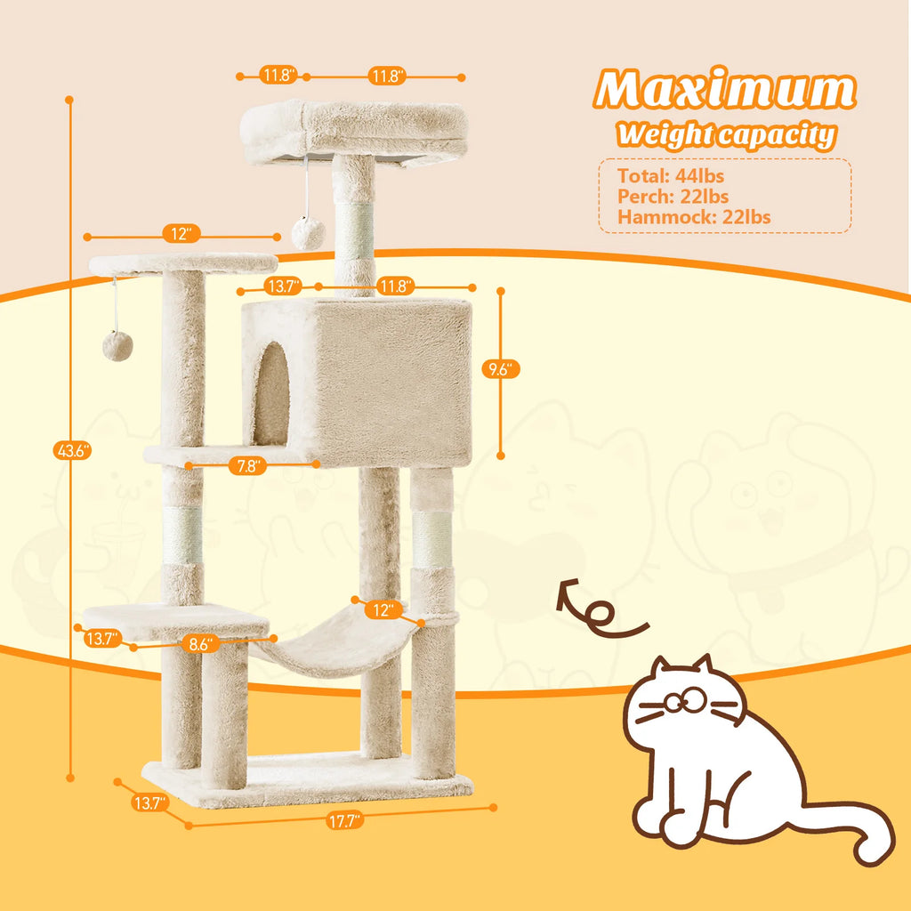 Cat Climbing Tower with Natural Sisal Scratching Posts Pet Condo for Indoor Cats and Kittens Play