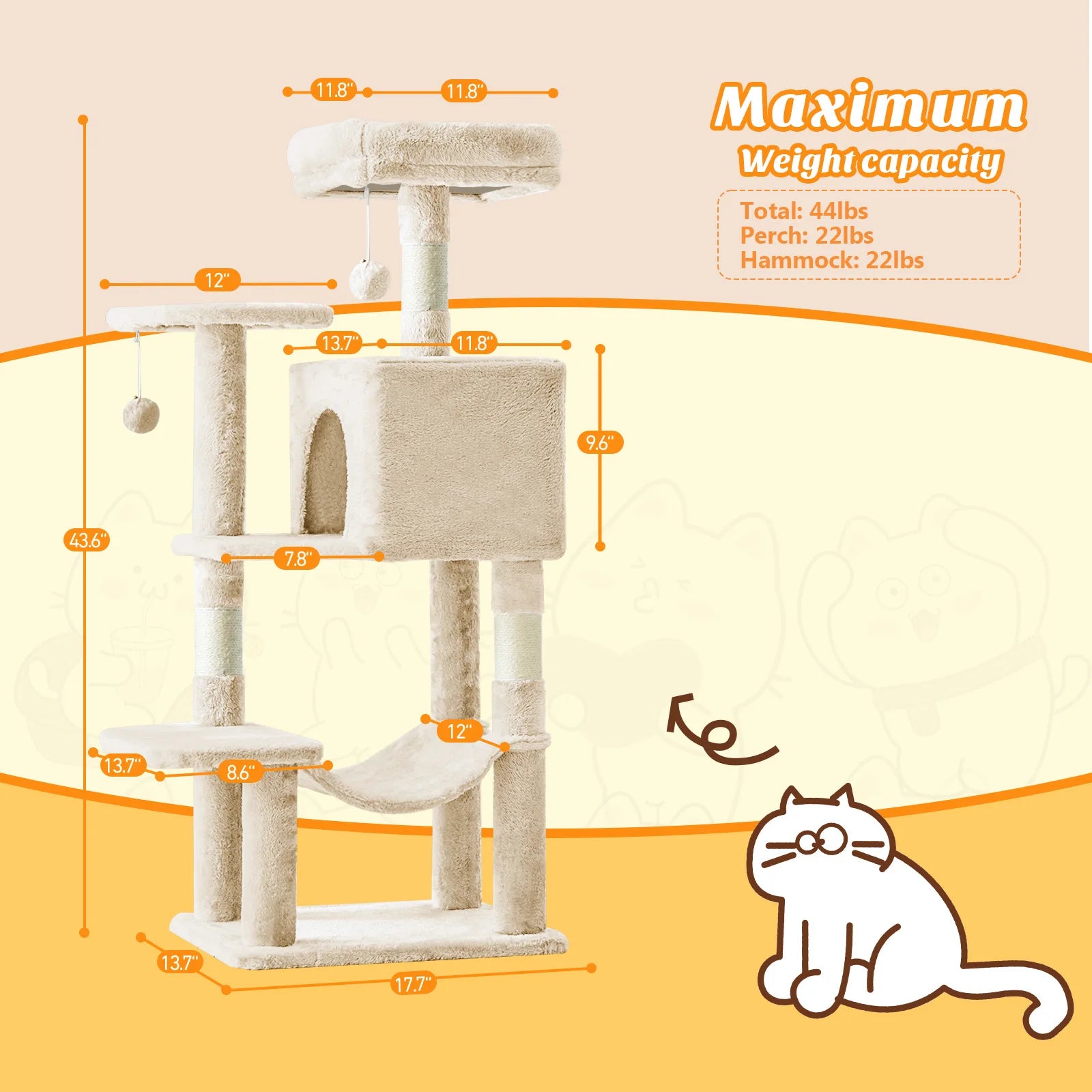 Cat Climbing Tower with Natural Sisal Scratching Posts Pet Condo for Indoor Cats and Kittens Play