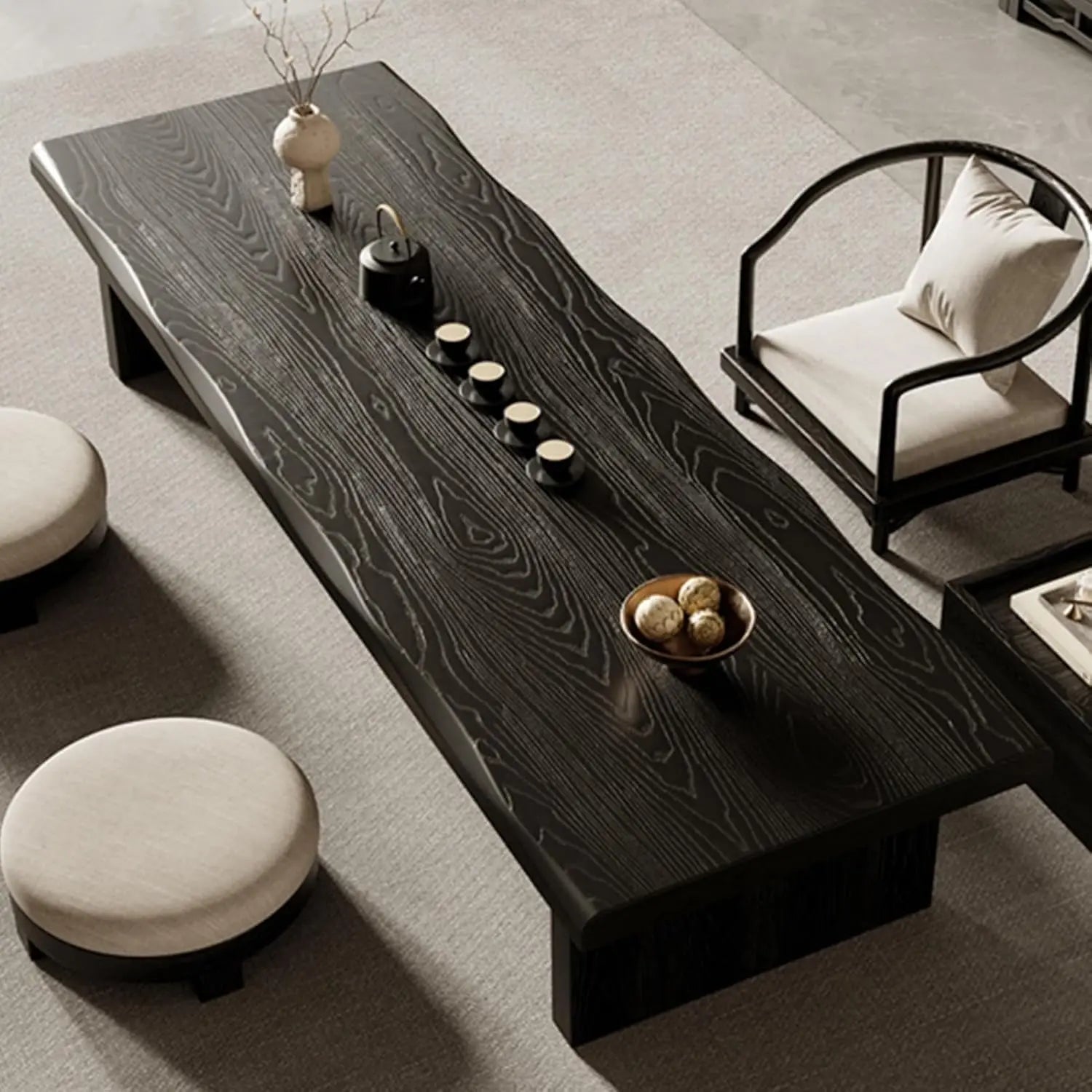 Solid Wood Low Floor Table, Meditation, Tea Ceremony. 47.2x23.6x13.7in,