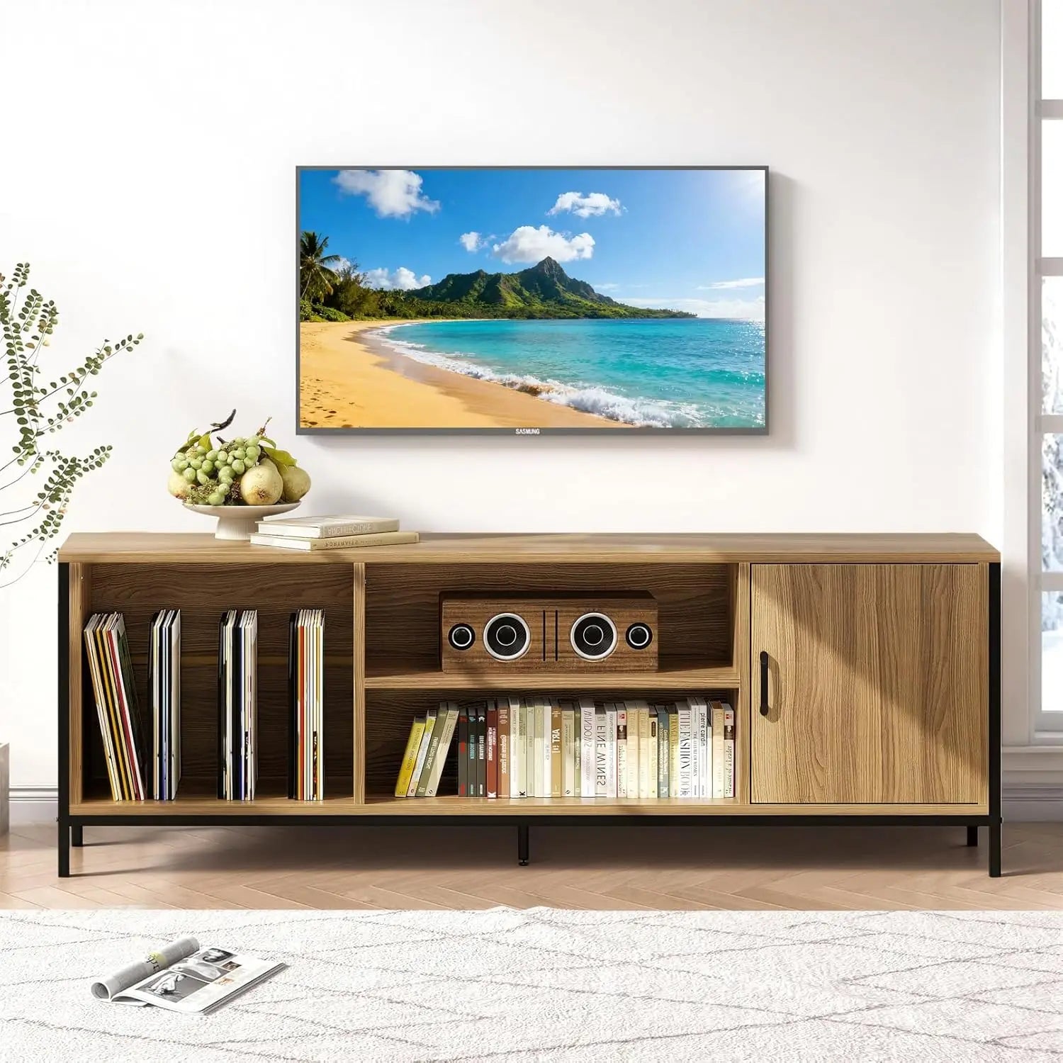 69" Fluted TV Stand Storage Console 3 Drawers.