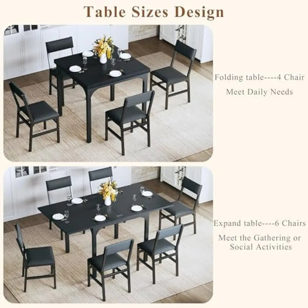7-Piece Dining Table Set for 4-6, Extendable Kitchen Table Cushion Chairs,