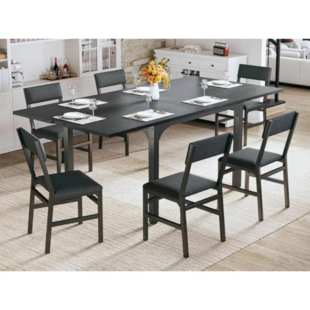 7-Piece Dining Table Set for 4-6, Extendable Kitchen Table Cushion Chairs,