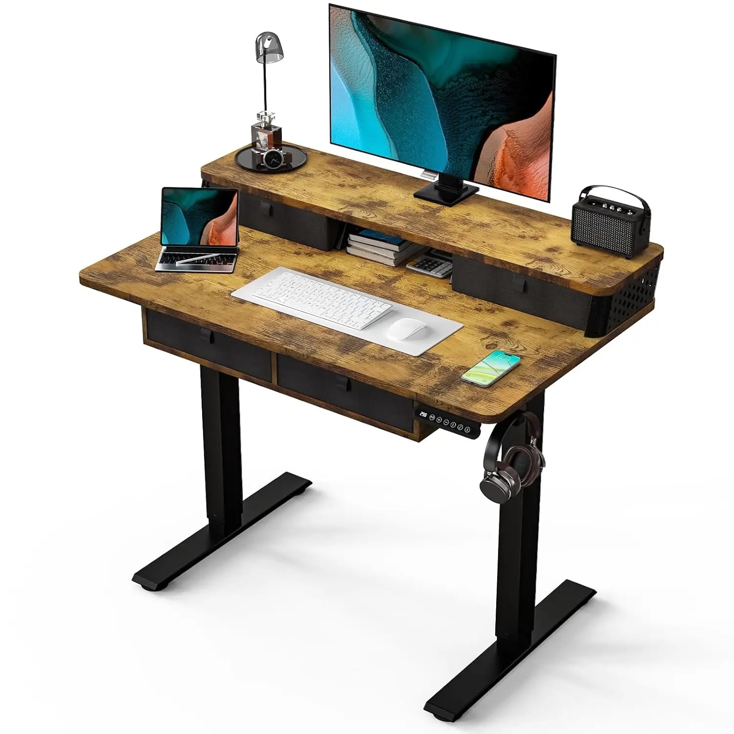40 x 24 Inch Small Electric Standing Desk with 4 Drawers.