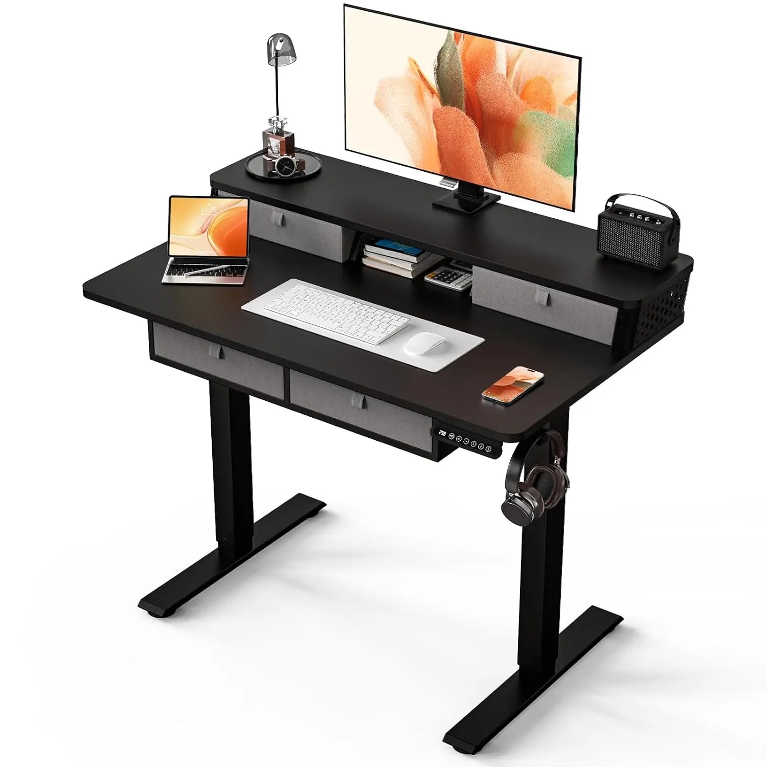 40 x 24 Inch Small Electric Standing Desk with 4 Drawers.