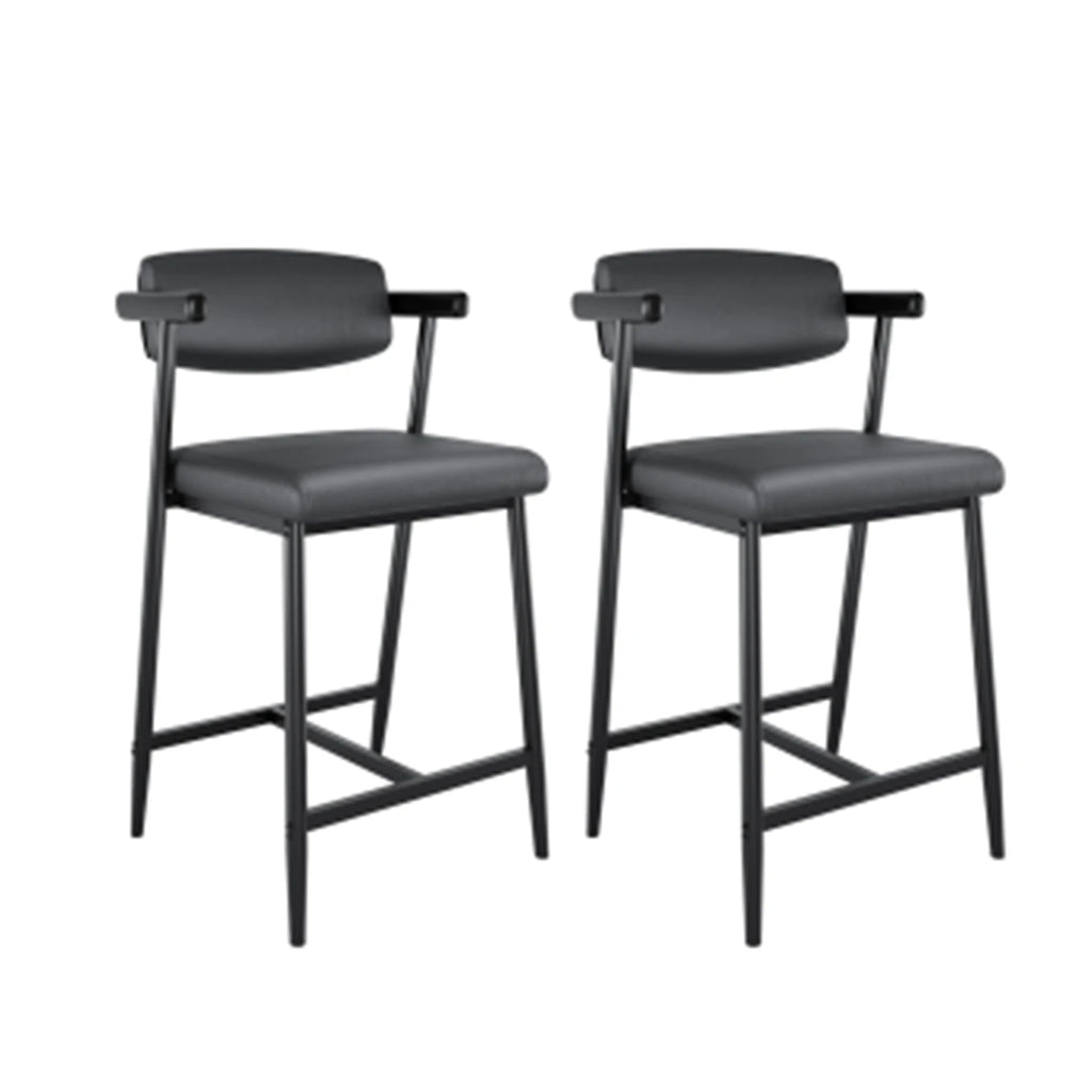 2PCS Modern Bar Stools Set with Back & Upholstered Wider Seat.