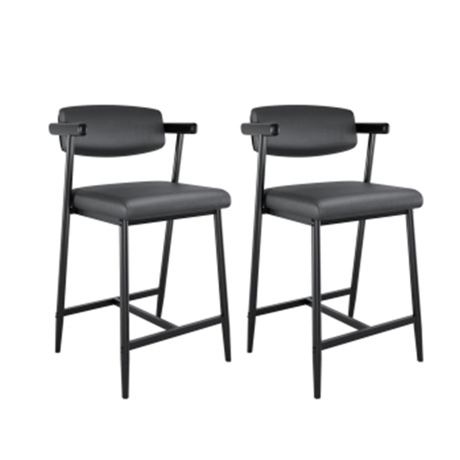 2PCS Modern Bar Stools Set with Back & Upholstered Wider Seat.