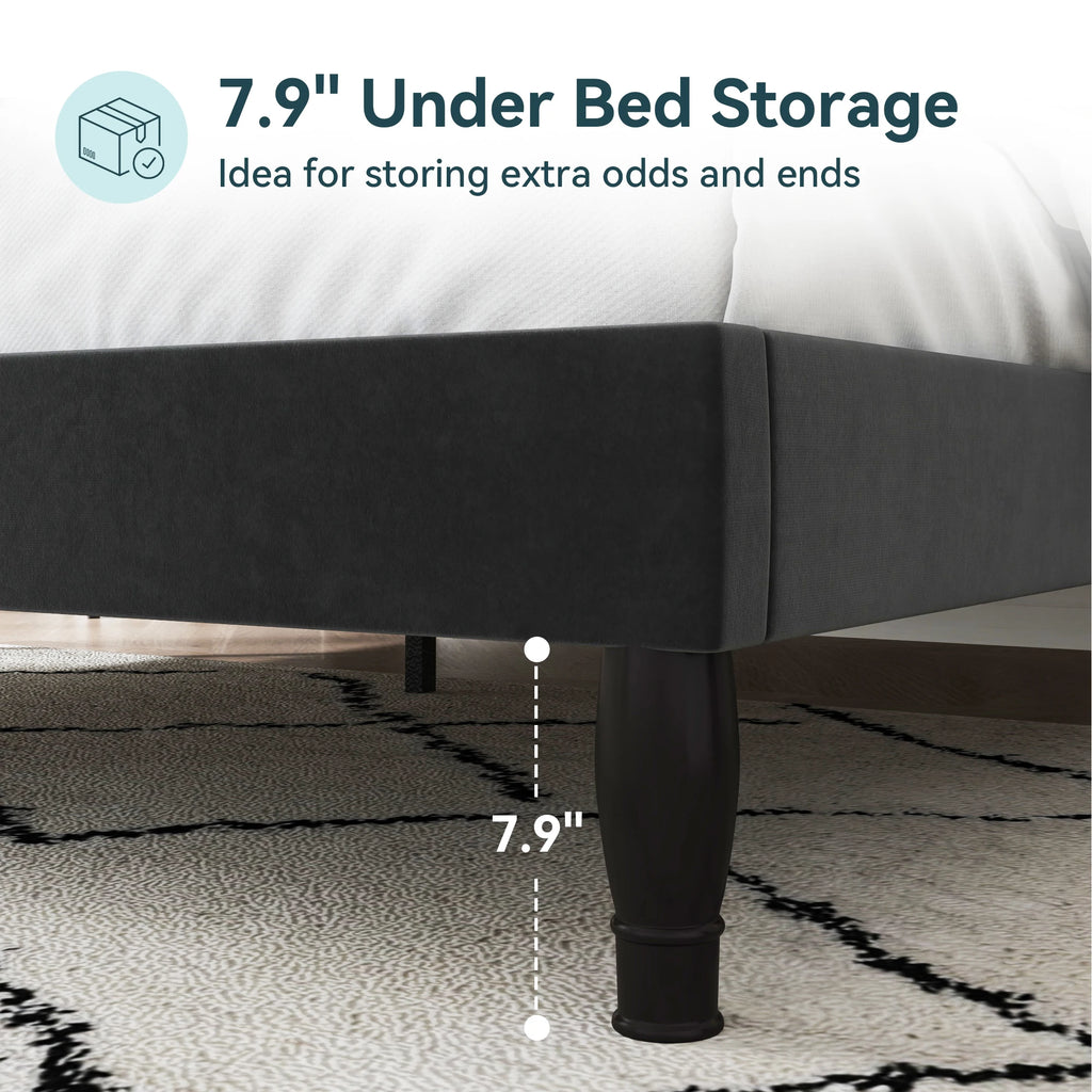 Velvet Platform Bed Frame with Adjustable Diamond Tufted Upholstered Tiara Headboard