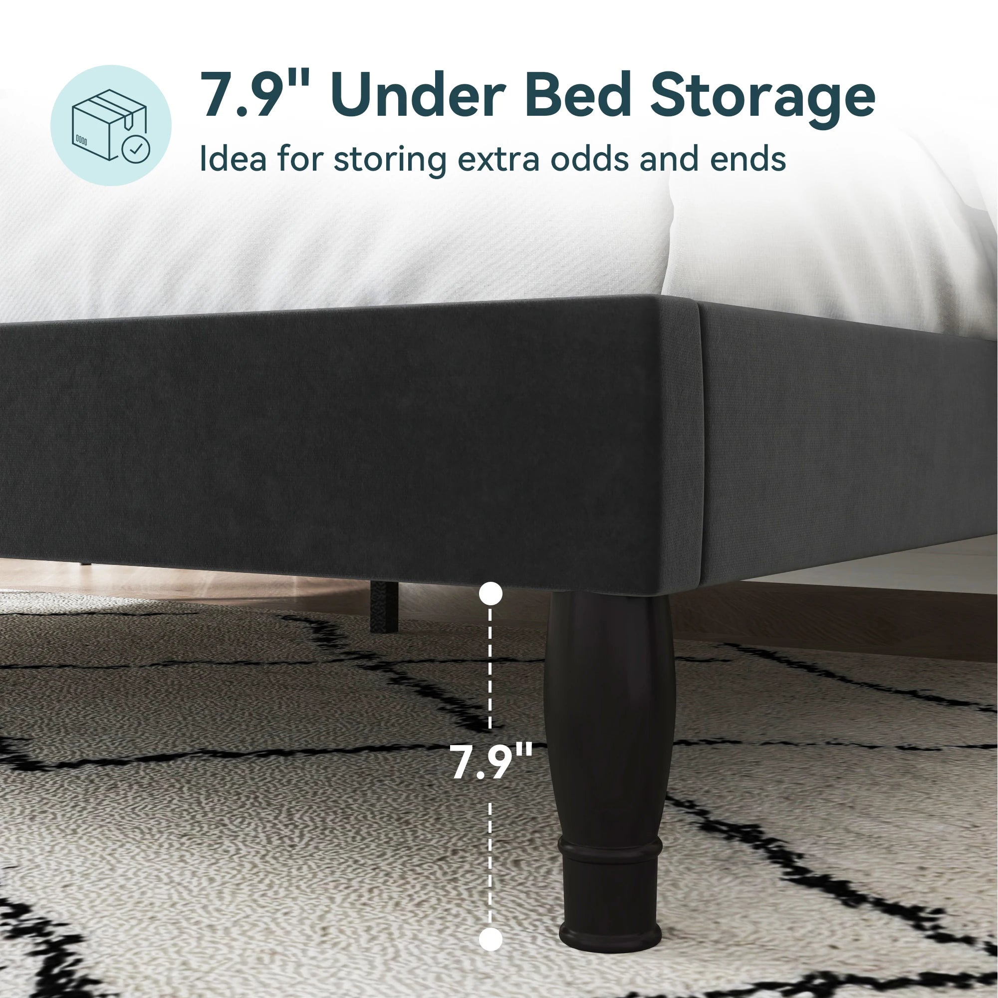 Velvet Platform Bed Frame with Adjustable Diamond Tufted Upholstered Tiara Headboard