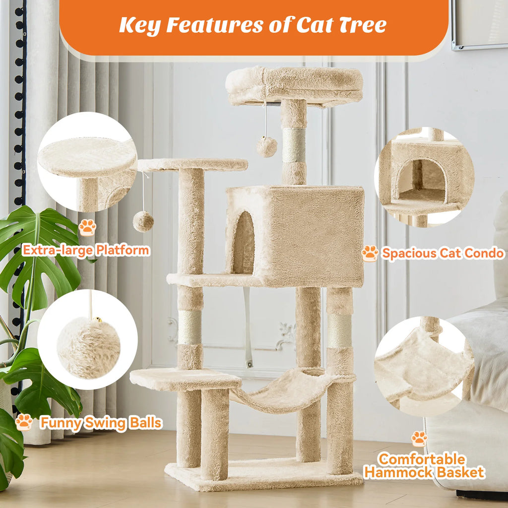 Cat Climbing Tower with Natural Sisal Scratching Posts Pet Condo for Indoor Cats and Kittens Play