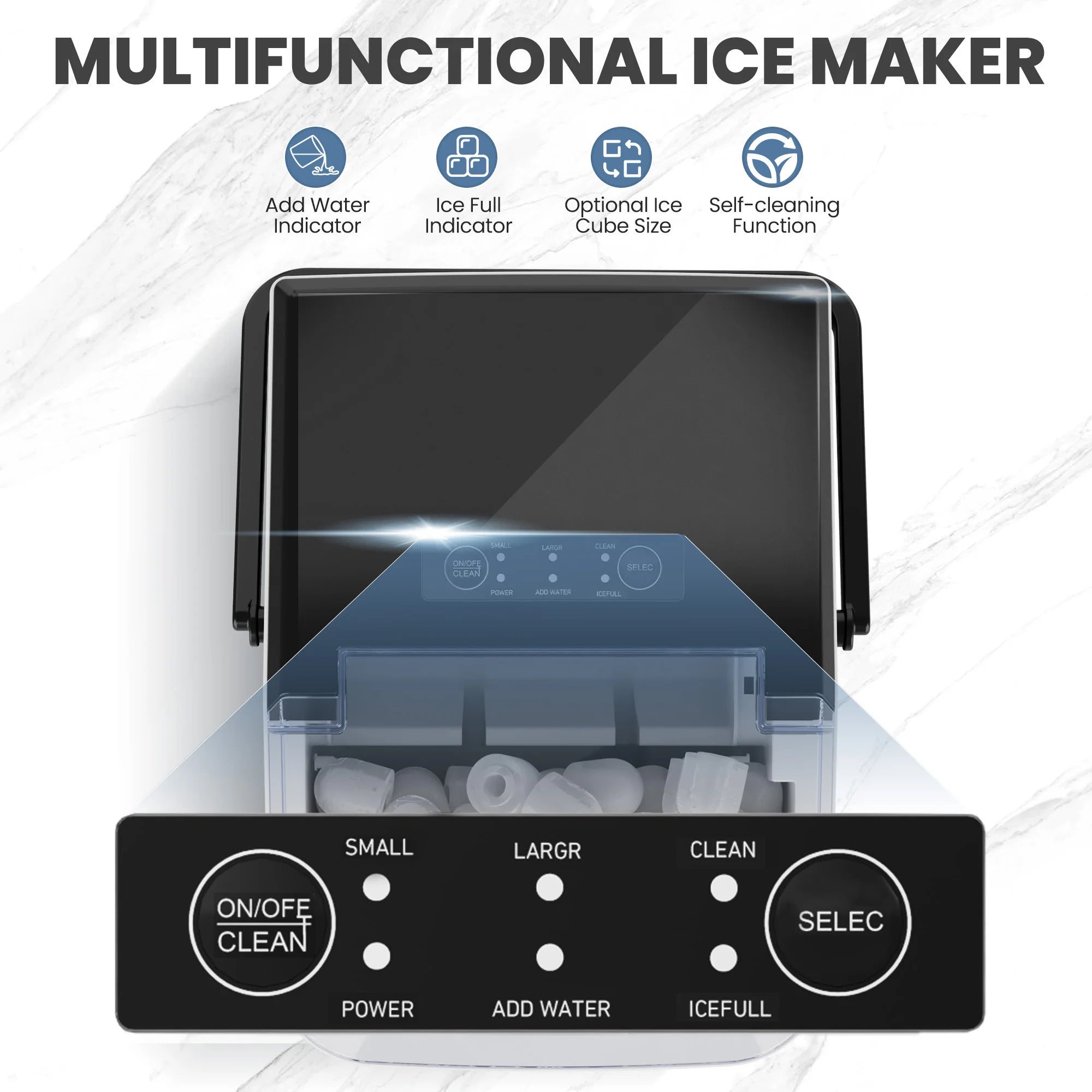 Countertop Ice Maker with Handle 9 Bullet Ice Cubes Ready in 6 Mins Self-Cleaning, Quiet