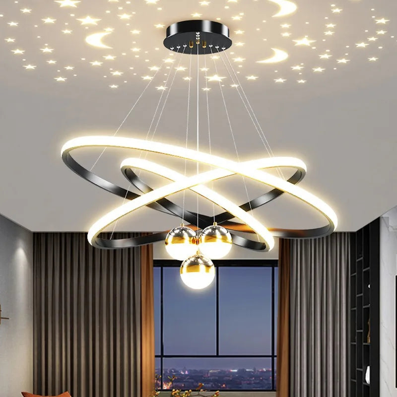 Modern Living Room Ring Chandelier with Moon Stars