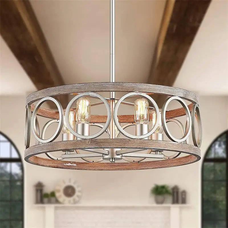 Retro Iron Art Wood Grain Ceiling Light Home Decor