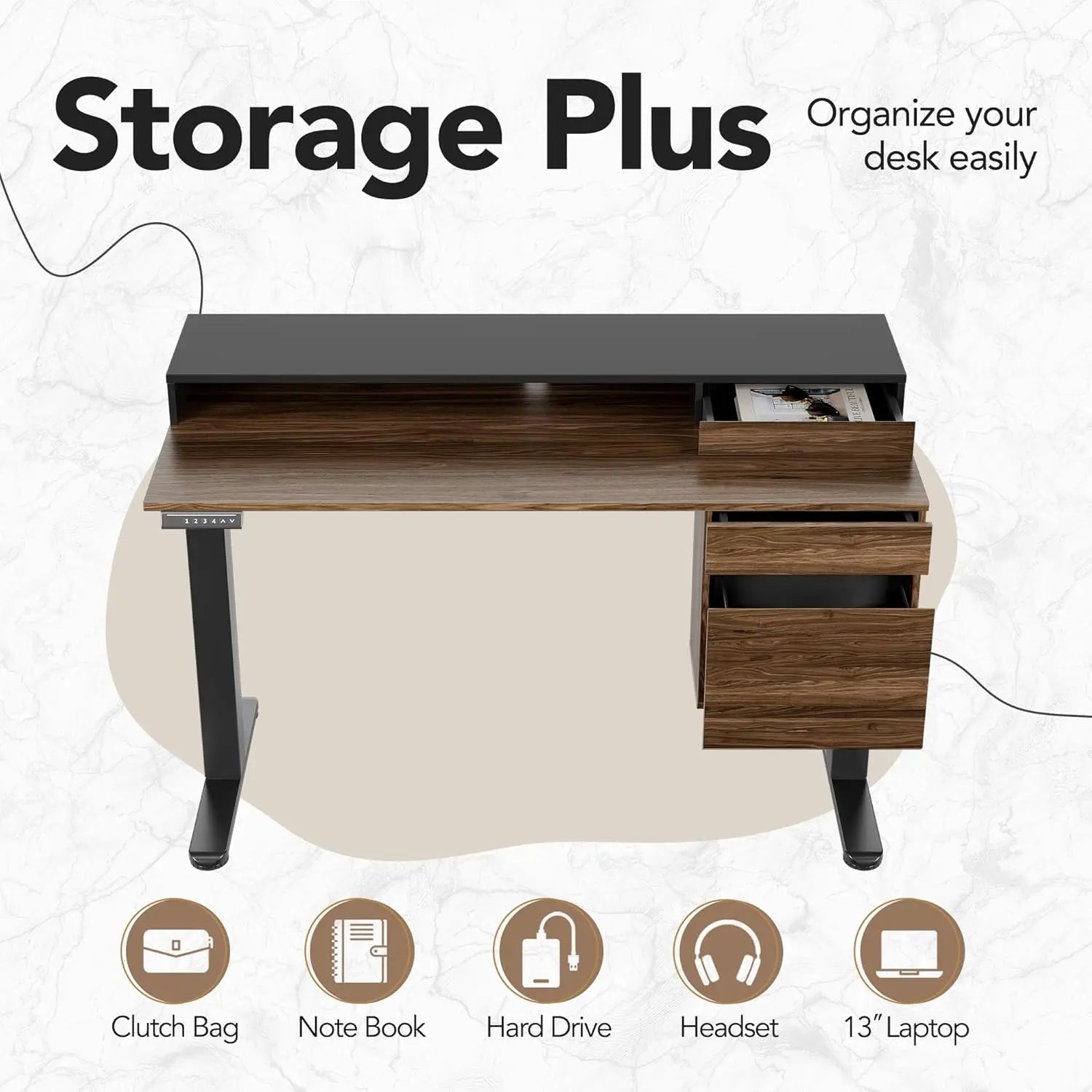 Electric Height Adjustable Standing Desk with Drawers & Cabinet 47".
