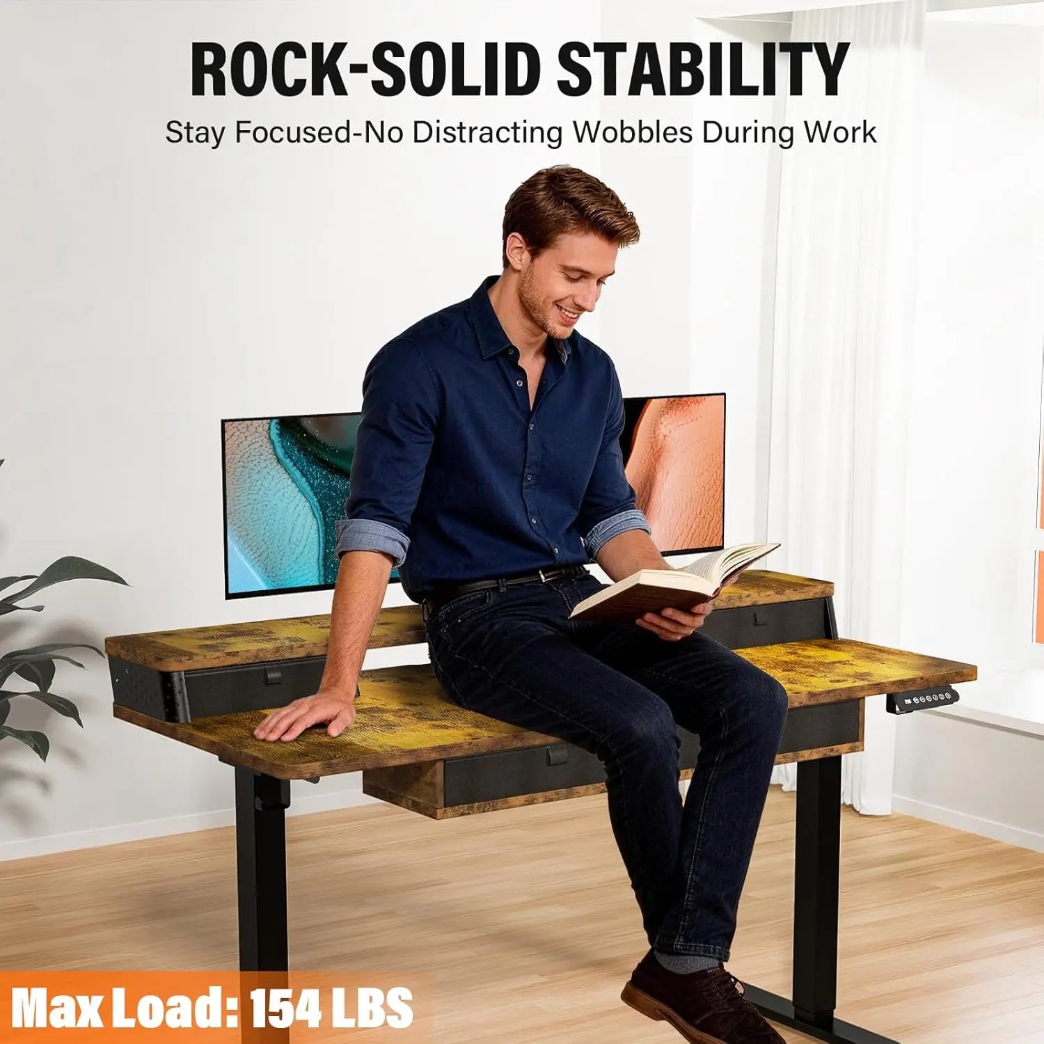40 x 24 Inch Small Electric Standing Desk with 4 Drawers.