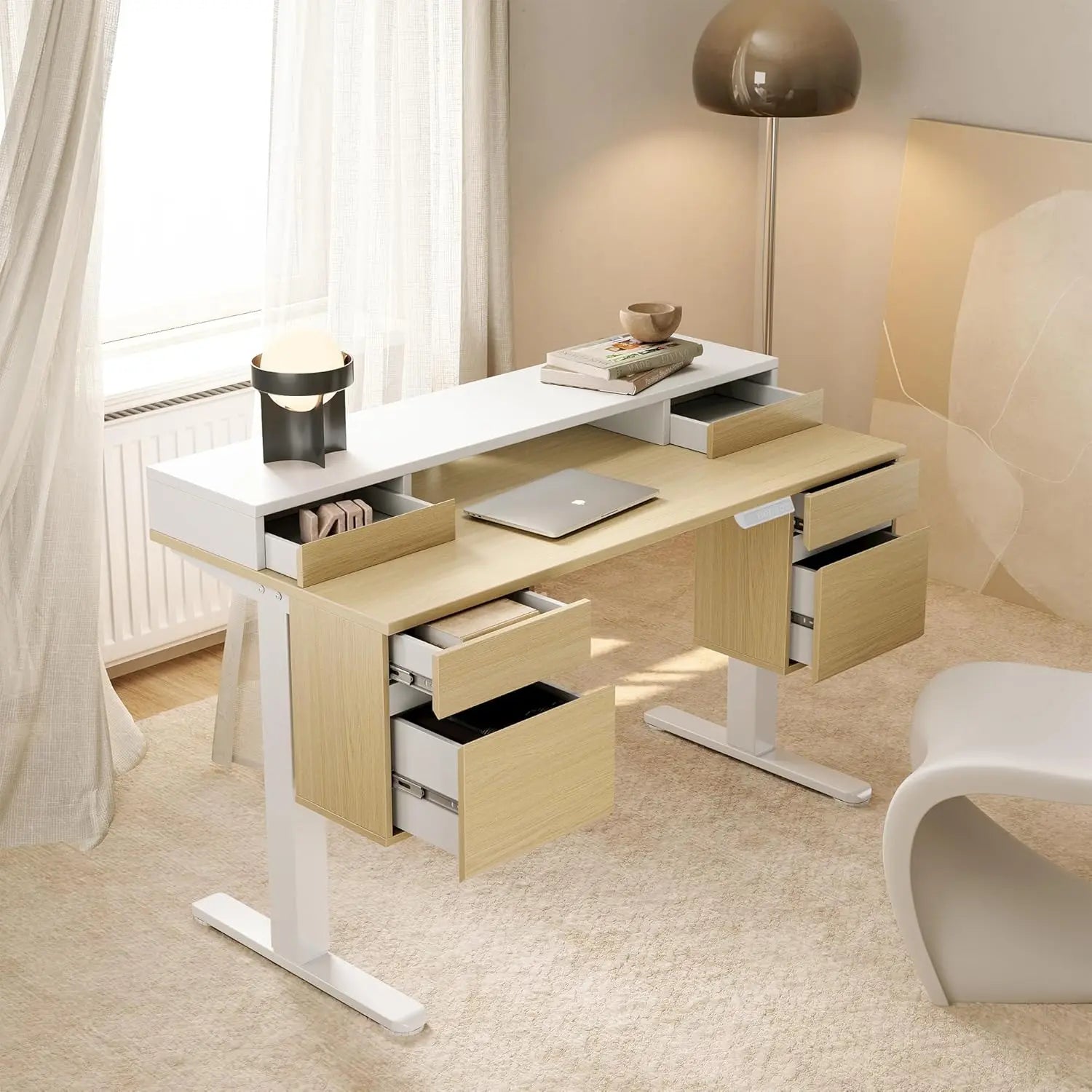 Electric Height Adjustable Standing Desk with Drawers & Cabinet 47".