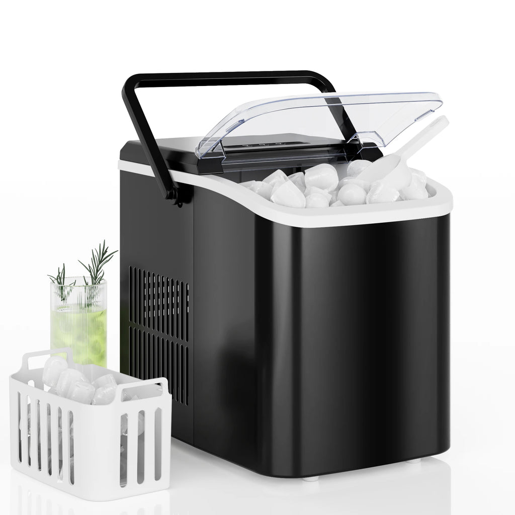Countertop Ice Maker with Handle 9 Bullet Ice Cubes Ready in 6 Mins Self-Cleaning, Quiet