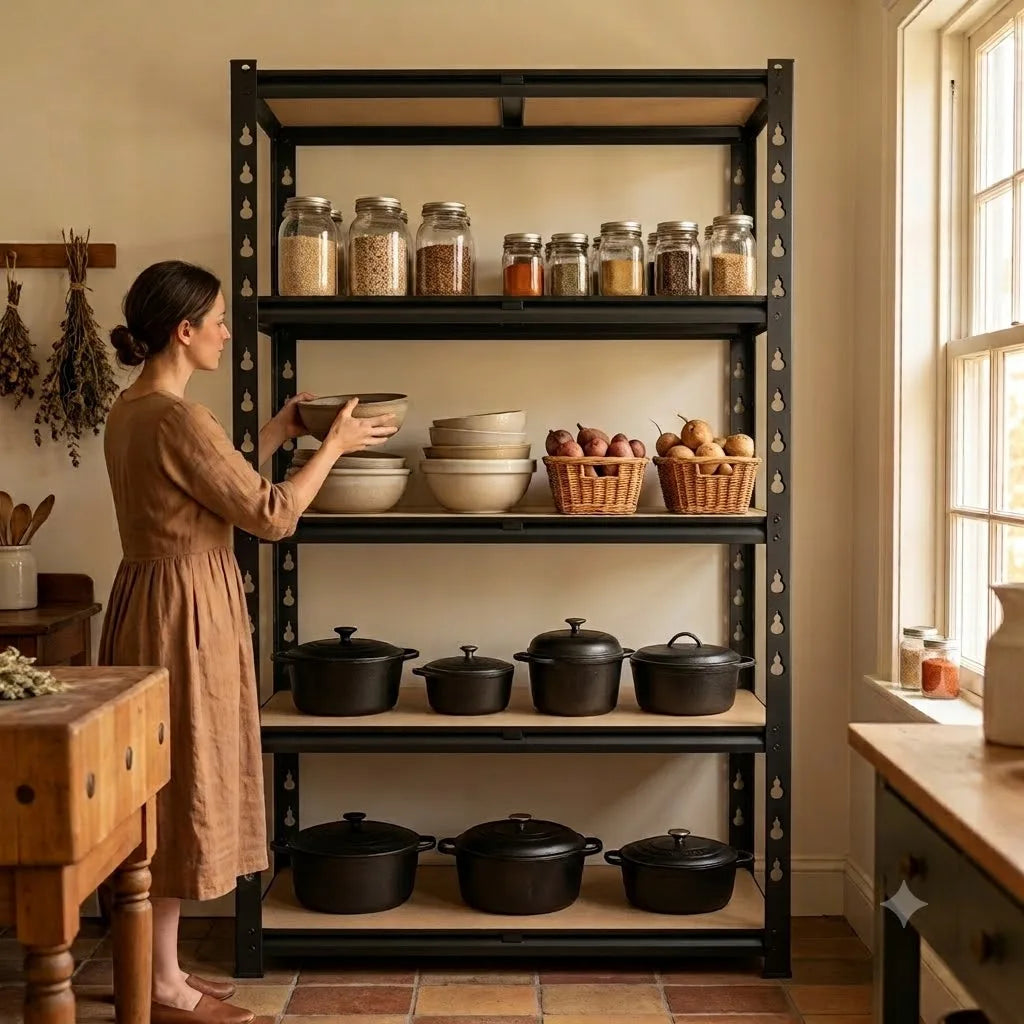 Adjustable Pantry Shelf Food Storage Organizer for Kitchen, Living Room Plant Stand & Display Rack, No-Tool Assembly