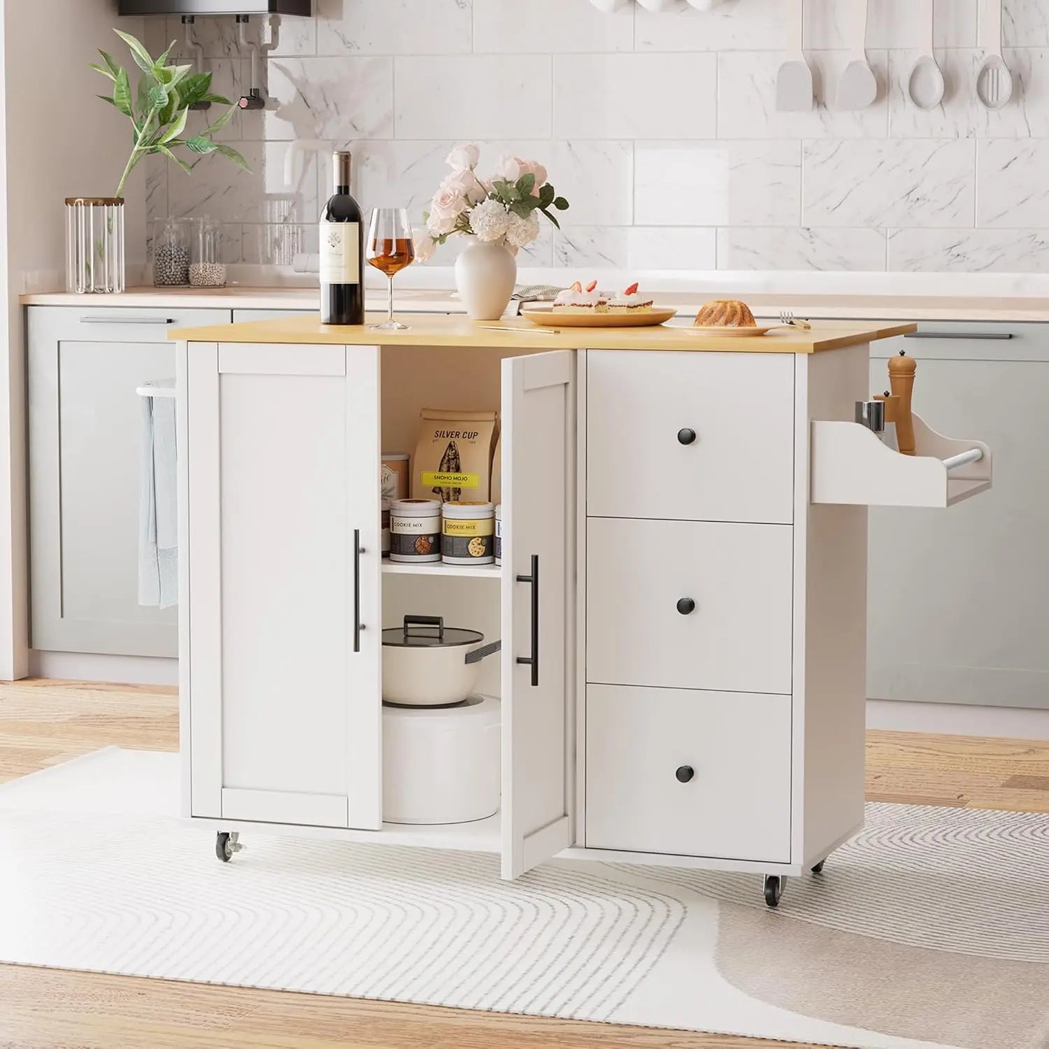 Multifunctional Kitchen Island Cart with Drop Leaf, Rolling Island with, Customized