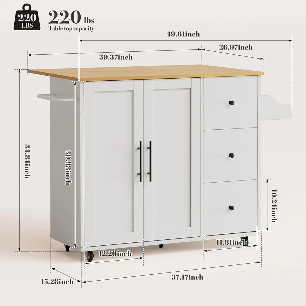 Multifunctional Kitchen Island Cart with Drop Leaf, Rolling Island with, Customized