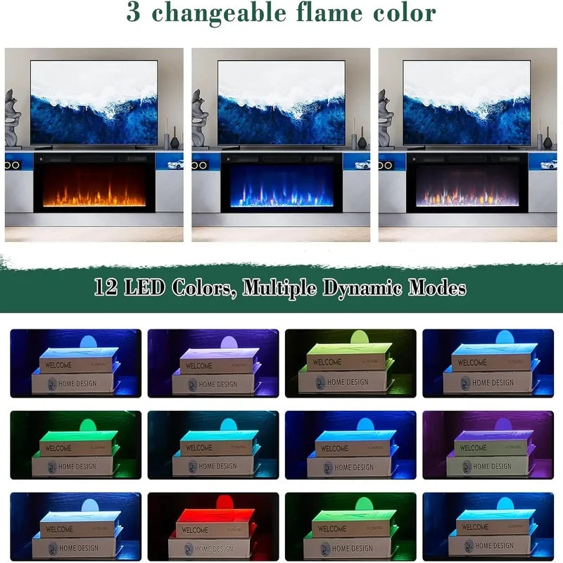 Electric Fireplace TV Stand with 36" Fireplace, LED Lights, Modern Gray Wood Textured Entertainment Center