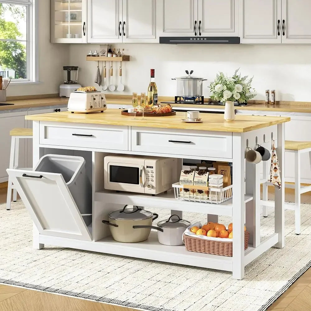 Kitchen Island with Storage and Seating Include 2 Bar Stools, 47"