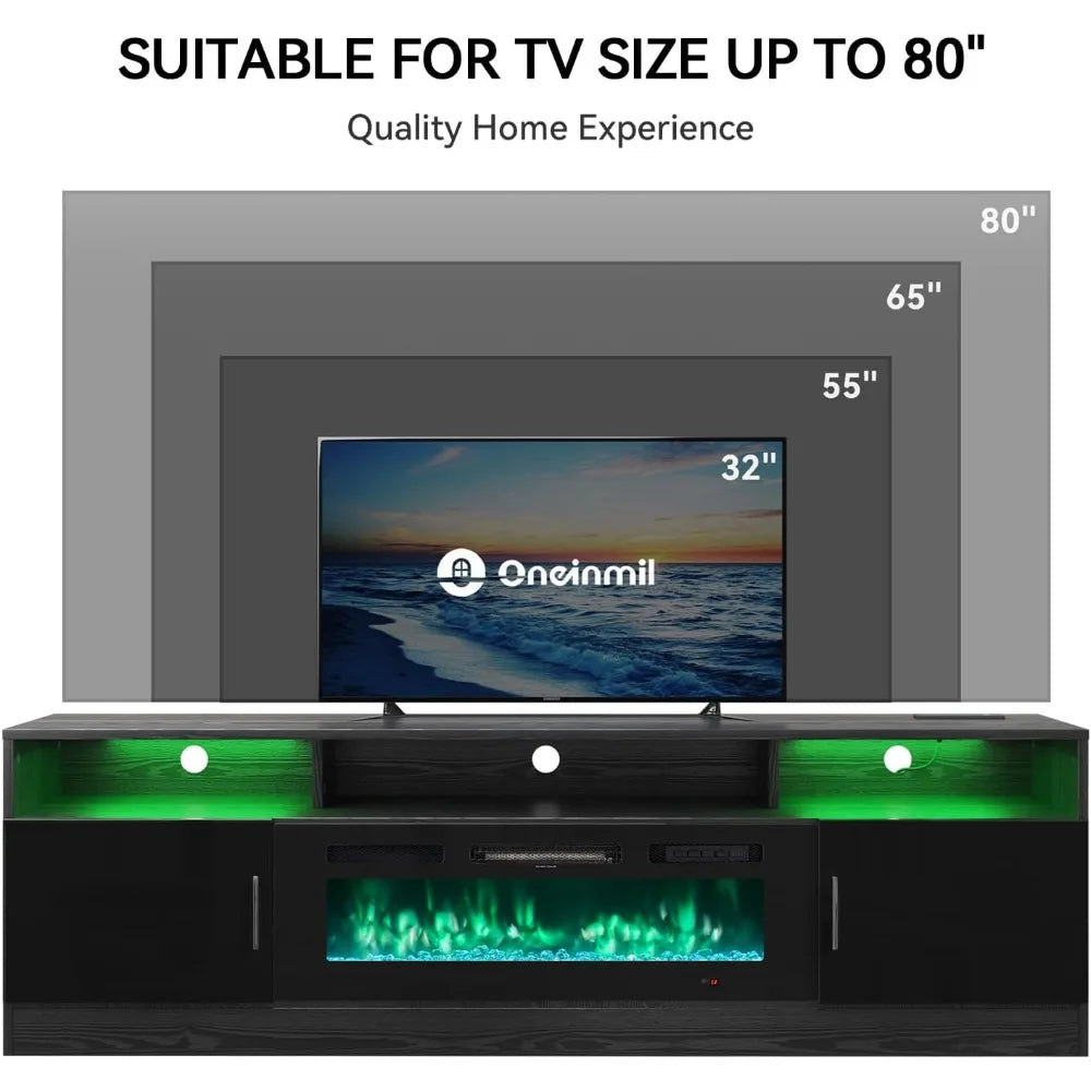Storage C 70" Fireplace TV Stand with Power Outlet for TVs UP to 80"