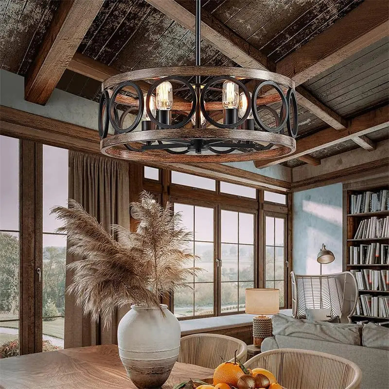 Retro Iron Art Wood Grain Ceiling Light Home Decor