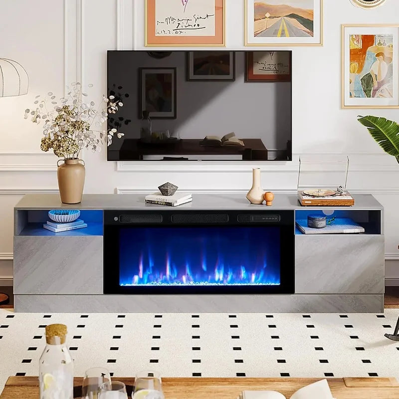 Electric Fireplace TV Stand with 36" Fireplace, LED Lights, Modern Gray Wood Textured Entertainment Center
