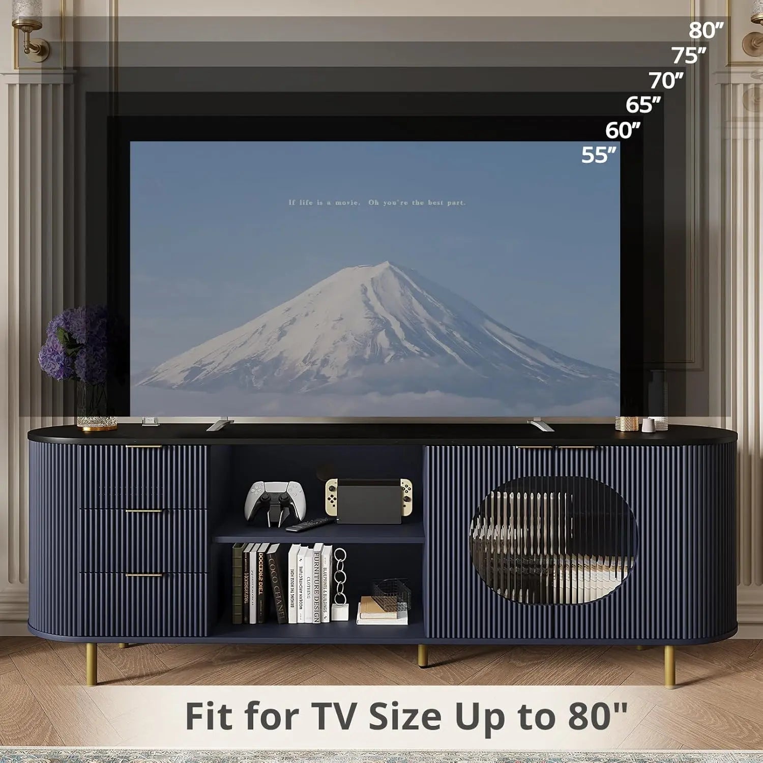69" Fluted TV Stand Storage Console 3 Drawers.