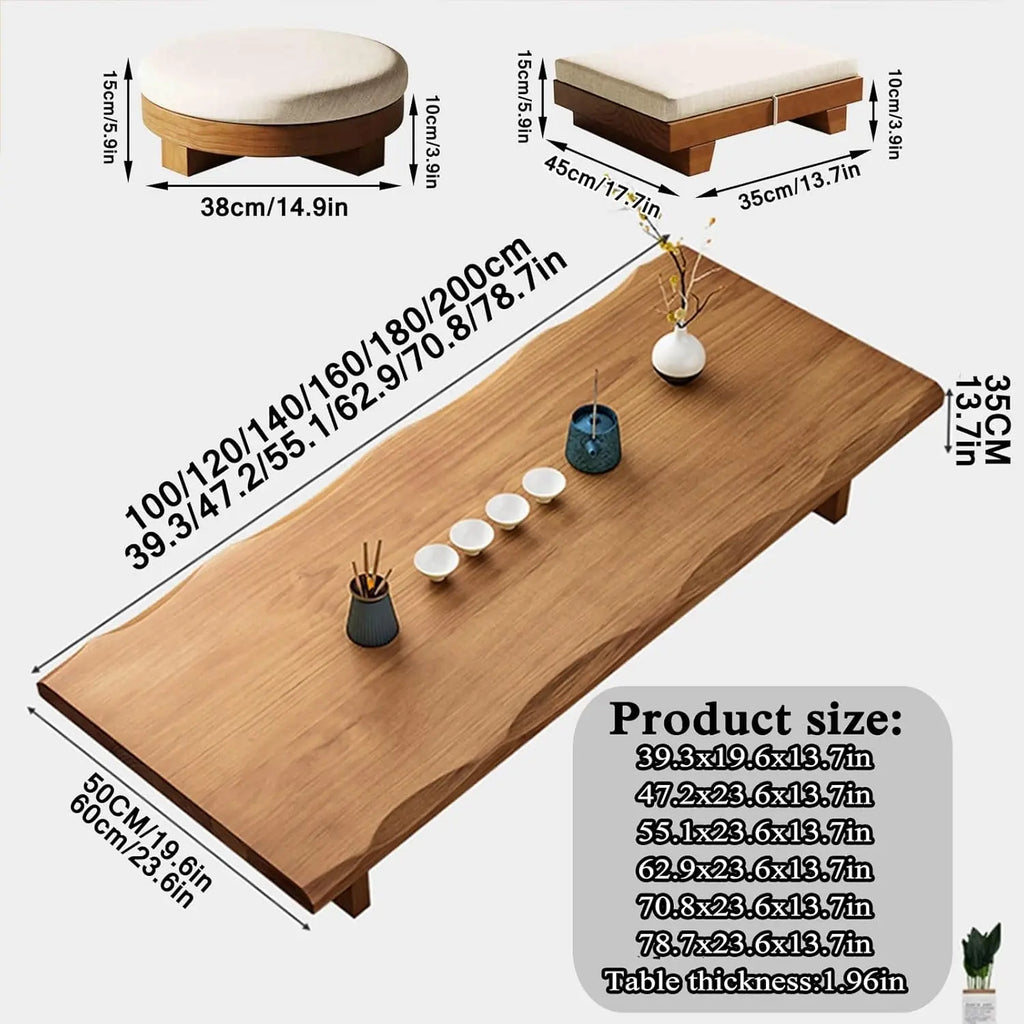Solid Wood Low Floor Table, Meditation, Tea Ceremony. 47.2x23.6x13.7in,
