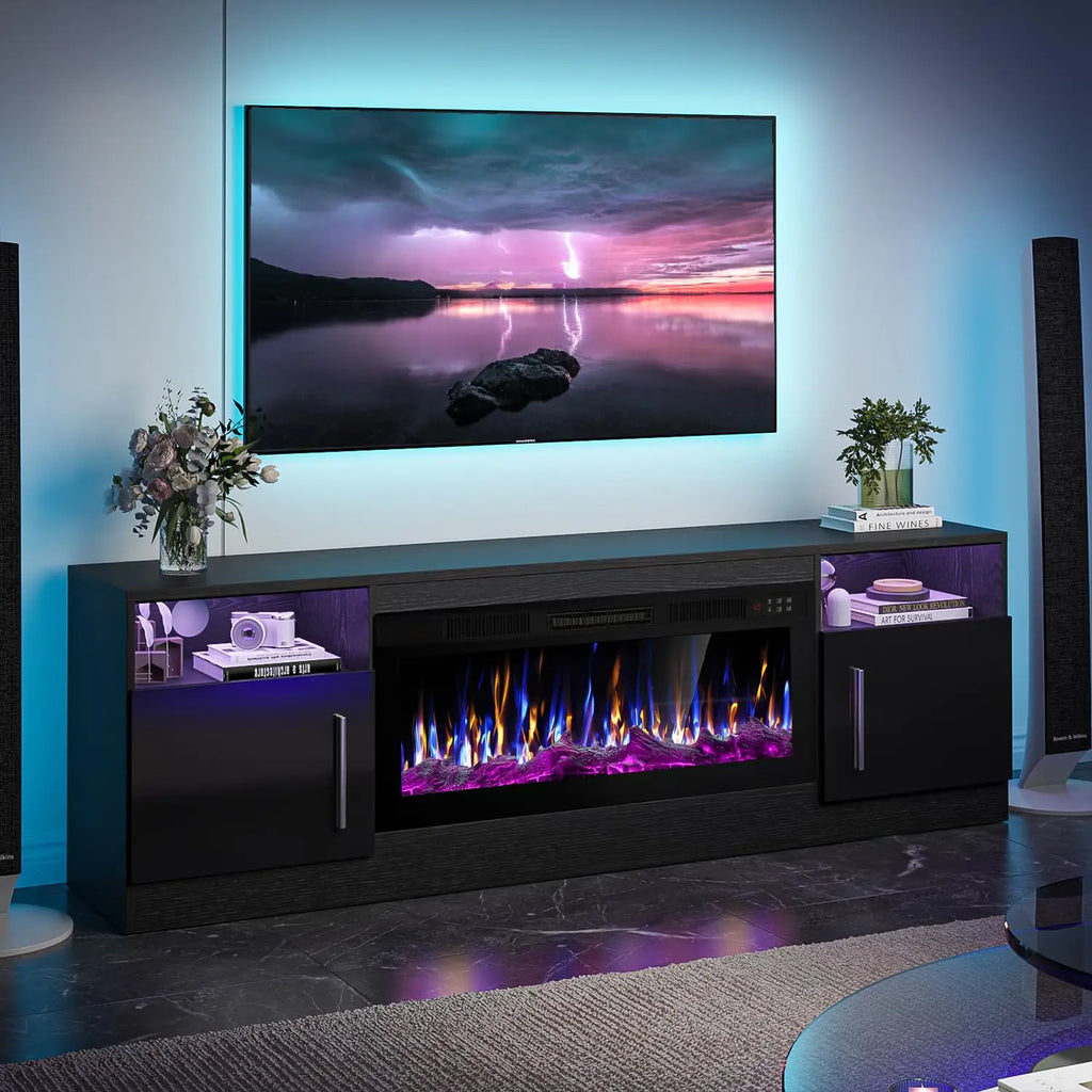 TV Stand Fireplace with 36" inch Electric Fireplace Up to 80" TVs, LED Light Entertainment Center,