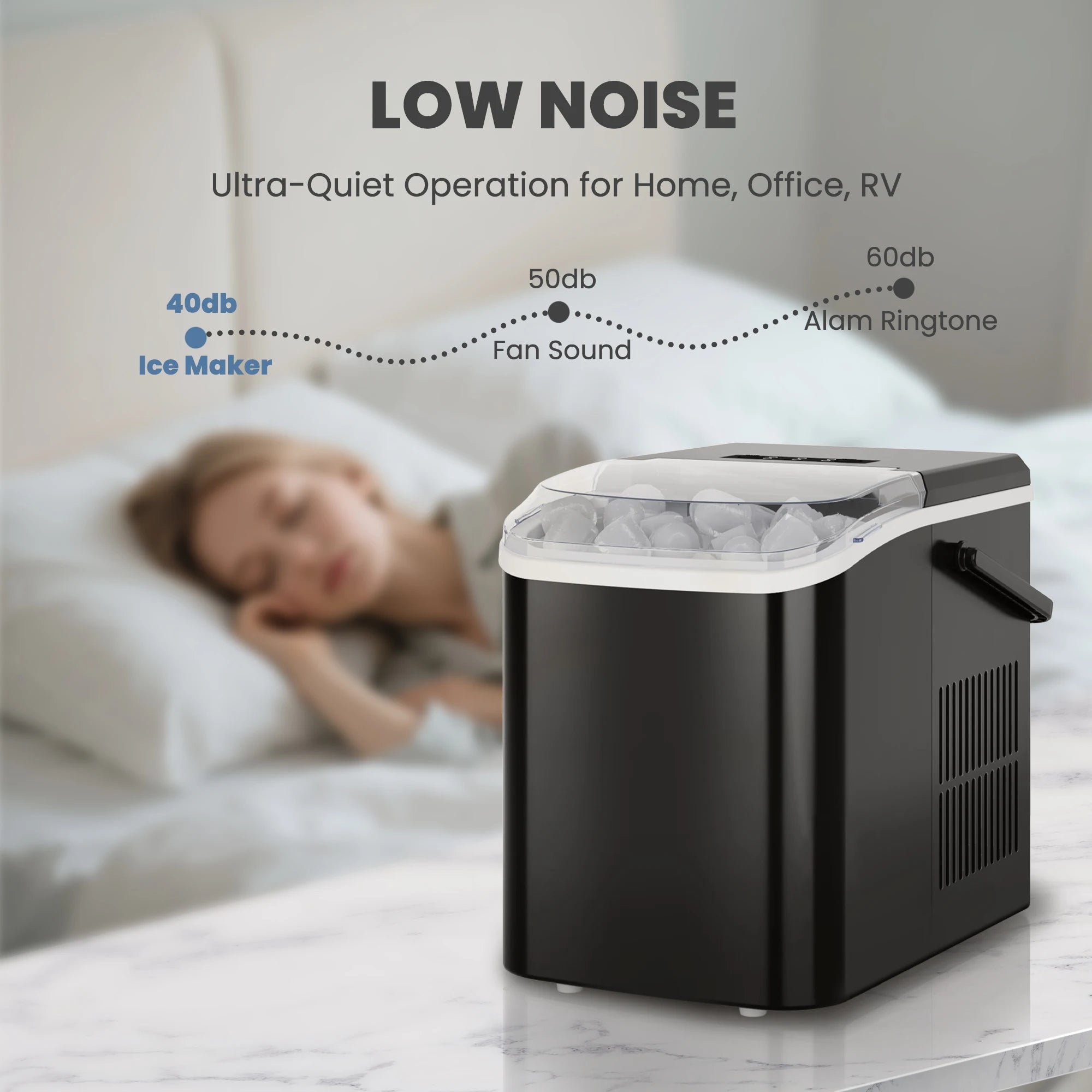 Countertop Ice Maker with Handle 9 Bullet Ice Cubes Ready in 6 Mins Self-Cleaning, Quiet
